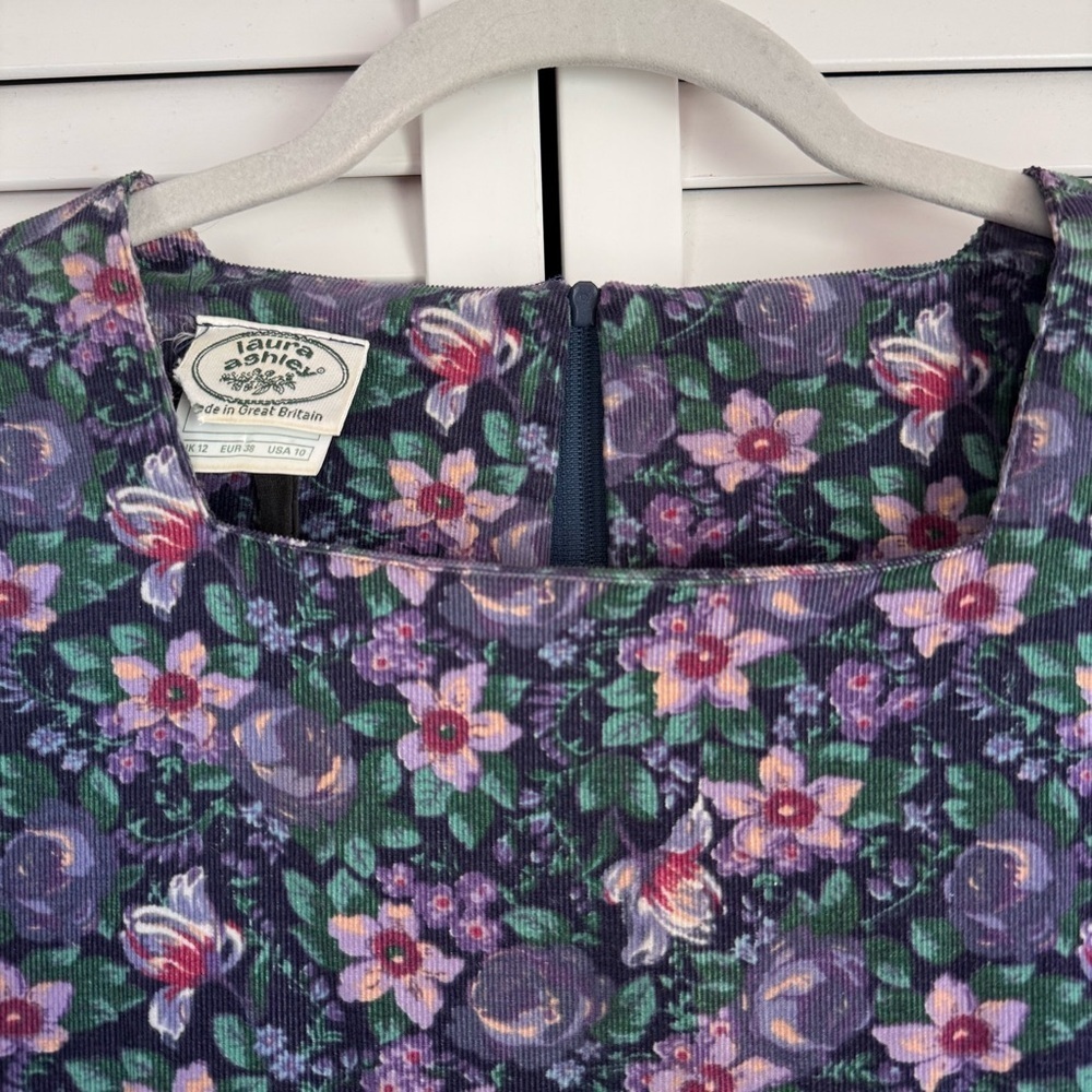 Laura Ashley Vintage Corduroy Puff Sleeve Floral Dress Cottagecore Purple 10 - Picture 4 of 11